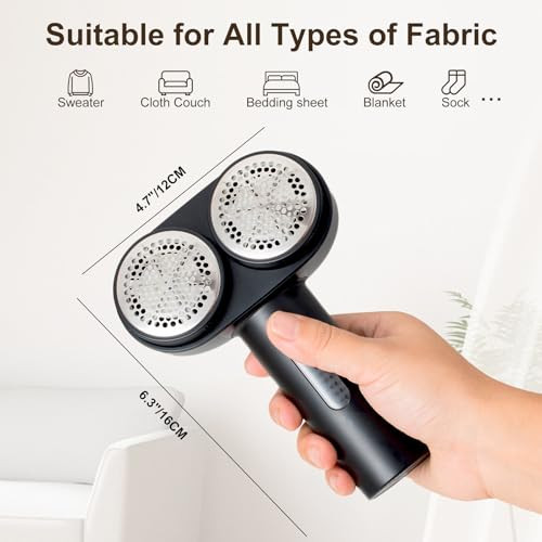 Handzee Power Fabric Shaver , Professional Pilling Remover , Dual-Head Electric Lint Remover 2Nd Gear Adjustable Speed , 6 Blades Large Fuzz Pill Remover For Clothes Sweater Couch Furniture