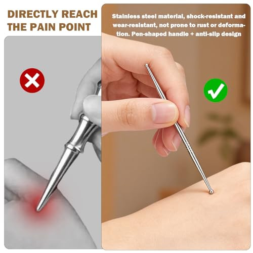 Gblckadof Reflexology Tools,Stainless Steel Acupuncture Pen,Portable Ear Seeds Acupuncture Kit,Facial Reflexology Tool Pressure Muscle Release For Feet, Legs, Neck, Back Deep Tissue 3 Pcs