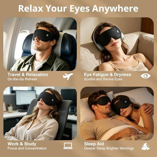 Maweme Heated Eye Mask For Dry Eyes,Cordless Warm Eye Compress, 3 Heat Levels, Heat And Cooling, Eye Relief, Improved Sleep,Light Blocking Design, Washable Cover, Travel, s For Men Women