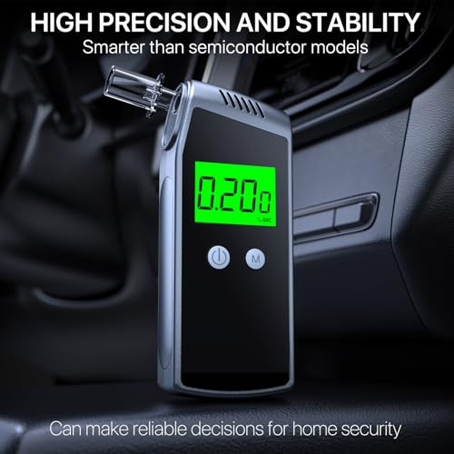 Nephi Breathalyzer Home Alcohol Tester With Lcd Digital Display Portable Breathalyzer For Personal & Party Use With 10 Replaceable Mouthpieces Black)