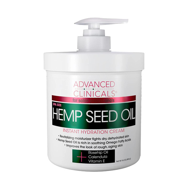 Advanced Clinicals Hemp Seed Lotion. Hemp seed oil cream for dry, rough skin with Rosehip Oil, and Vitamin E. Large spa size 16oz cream with pump. (16 Fl Oz (Pack of 1))