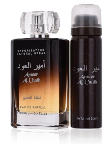 Lattafa Ameer Al Oudh 2 Piece Set For Unisex (3.4 Ounce Eau De Parfum Spray + 1.7 Ounce Deodorant Spray)