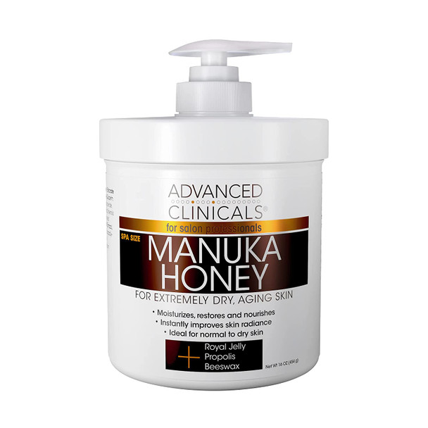 Advanced Clinicals Manuka Honey Cream for Extremely Dry, Aging Skin For Face, Neck, Hands, and Body. Spa Size 16oz (16 Ounce (Pack of 1))