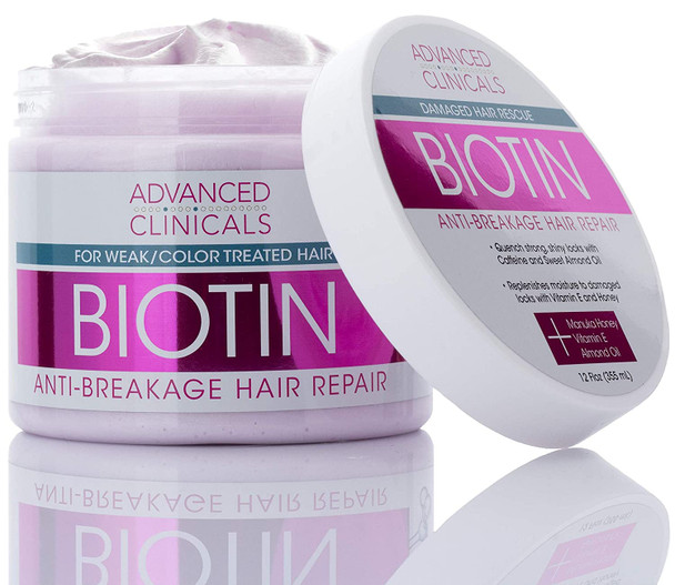 Advanced Clinicals Biotin Anti-Breakage Hair Repair Mask + Biotin Leave-in Treatment. 2 in 1 Set to repair Split Ends, Support Frizzy Hair, and Replenish Moisture. 12 Fl Oz + 8 Fl Oz Set of Two.