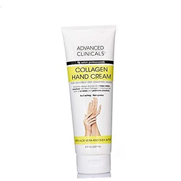 Plant Collagen Hand Cream for Dry Cracked Hands. Soothing and hydrating hand cream for chapped hands with Aloe Vera, Green Tea, and Shea Butter. Made in the USA, 8 fl. Oz (237 mL) .3 pack