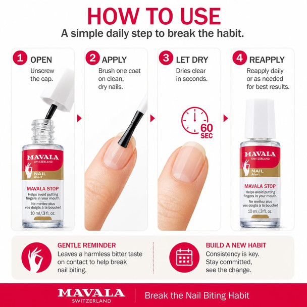 Mavala Stop Deterrent Nail Polish Treat | Nail Care To Help Stop Putting Fingers In Your Mouth | Bitter Taste | Easy Application | For Ages 3+ | 0.3 Fl Oz