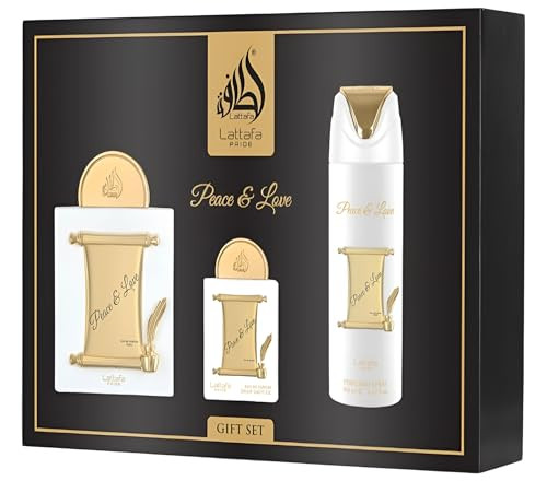 Lattafa Pride Peace & Love For Unisex 3 Piece Set (3.4 Fl Oz Edp + 0.65 Fl Oz Edp + 6.67 Fl Oz Deo)