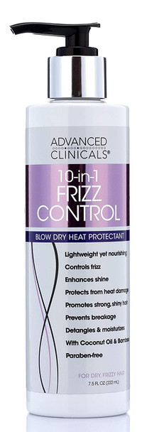 10-in-1 Anti-Frizz Hydrating Heat Protectant Hair Cream Coconut & Bamboo Strengthen, Detangle & Smooth Dry, Damaged Hair DEA, Paraben, Sulfate-Free, Color Safe by Advanced Clinicals, 8 Fl. Oz.