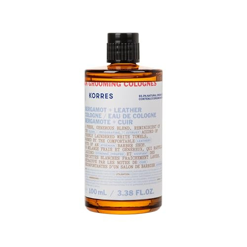 Korres Eau De Toilette Bergamot & Leather Cologne Men S Fragrance Featuring Citrus Orange Blossom Patchouli Rosemary Vetiver Oakmoss Elegant Scent Greek-Inspired Perfume Spray 3.38 Fl Oz