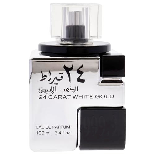 Lattafa 24 Carat White Gold Fresh Spicy Woody Eau De Parfum Spray Long-Lasting Fragrance For Unisex 3.4 Ounce / 100 Ml