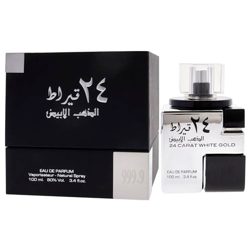 Lattafa 24 Carat White Gold Fresh Spicy Woody Eau De Parfum Spray Long-Lasting Fragrance For Unisex 3.4 Ounce / 100 Ml