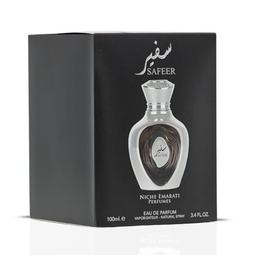 Lattafa Niche Emarati Safeer Eau De Parfum For Men - 100Ml (3.4 Oz) | Woody Spicy Cologne With Bergamot & Juniper Berry | Elegant Timeless Masculine Scent | Long-Lasting Arabian Luxury Perfume