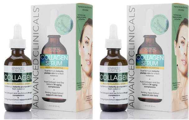 Advanced Clinicals Collagen Face Serum For Instant Plumping Anti-Aging Skin Tightening, Brightening & Hydrating Facial Moisturizer Helps Smooth & Plump Dry Skin - Collagen Peptide Serum