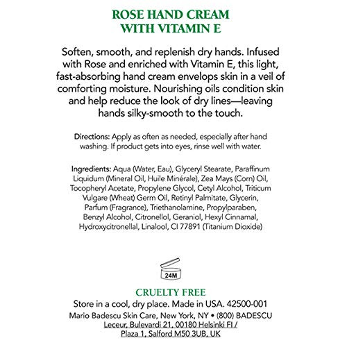 Mario Badescu Rose Hand Cream With Vitamin E For Men And Women Non-Greasy Light And Fast-Absorbing Hand Cream For Dry Cracked Hands Ideal For All Skin Types 3 Oz