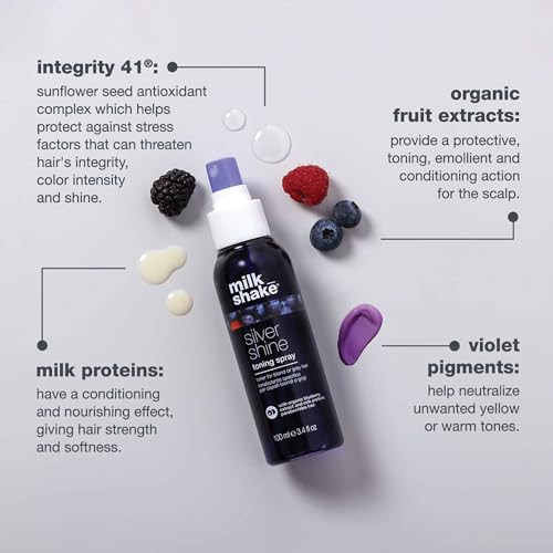 Milk_Shake Silver Shine Toning Spray - Platinum Hair Violet Pig Spray | Counteracts Unwanted Yellow/Golden Tones| Strengthens And Hydrates | 3.4 Fl Oz (100 Ml)