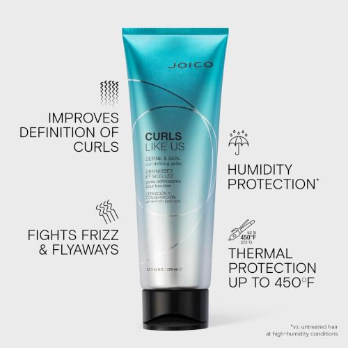 Joico Curls Like Us Define & Seal Curl Defining Gelee For Curly Hair Reduce Frizz Medium Hold Heat Protection Up To 450 F With Moringa Seed & Algae Oil 8.5 Fl Oz