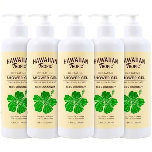 Hawaiian Tropic Silky Coconut (5 Pack) Bulk Hotel Amenities - 380Ml Bottles (64 Fl Oz Total) - Sls Free Toiletries For Airbnb Hosts Guest Bathrooms & Vacation Rentals (Shower Gel)
