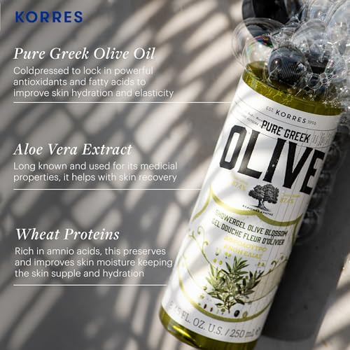 Korres Olive Blossom Body Care Set Hydrating Shower Gel (8.45 Fl Oz) Nourishing Body Cream (6.76 Fl Oz) & Hand Cream (2.54 Fl Oz) Greek Olive Oil Skincare Set For Dry Skin