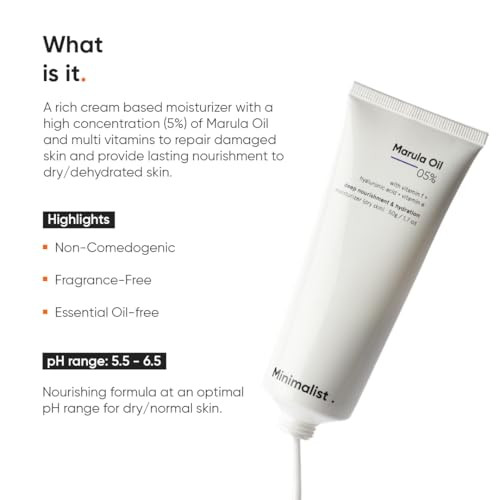 Minimalist Face Moisturizer For Dry Skin | Marula Oil 5% With Hyaluronic Acid For Deep Nourish & Hydration | Face Hydrating Moisturizer | For Women & Men | 1.7 Oz / 50 Gm