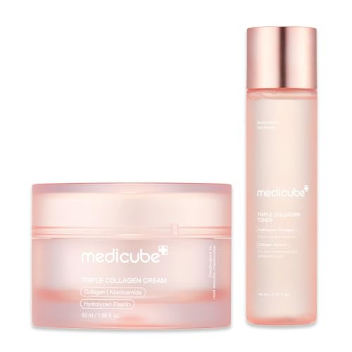 Medicube Triple Collagen Prep And Glow Duo: Triple Collagen Cream And Triple Collagen Toner | Hyaluronic Acid Premium Elastin For Boosting Skin's Moisture Barrier | Korean Skincare