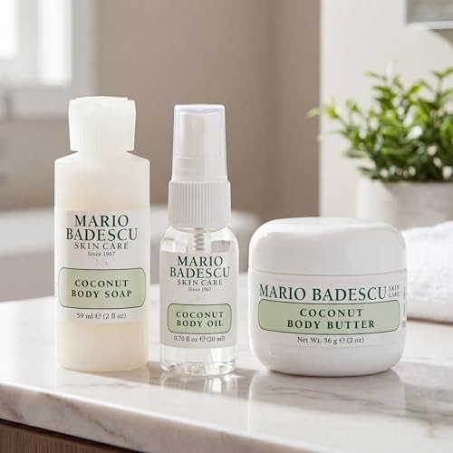 Mario Badescu Coconut Body Travel Trio Coconut Body Wash Body Butter & Body Oil Spray With Shea Butter Argan Oil & Aloe For Soft Smooth Nourished Radiant Skin