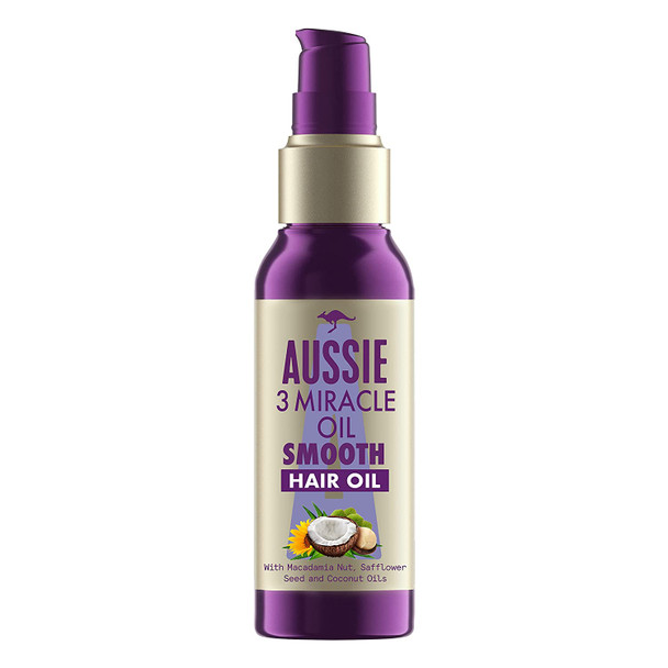 Aussie Smooth Hair Oil with Coconut Oil, Macadamia Nut Oil and Safflower oil. 3 Miracle Hair Oil for frizzy hair, 100ml