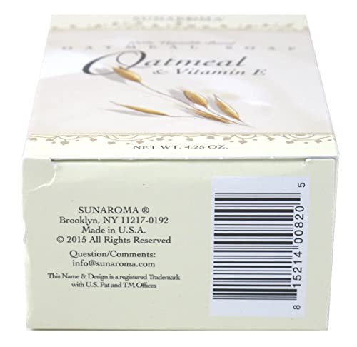Sunaroma Oatmeal Soap With Vitamin E (4.25 Oz) - 100% Vegetable Based Soap - Great For Sensitive Or Eczema Prone Skin - Made In The Usa Sulfate Free
