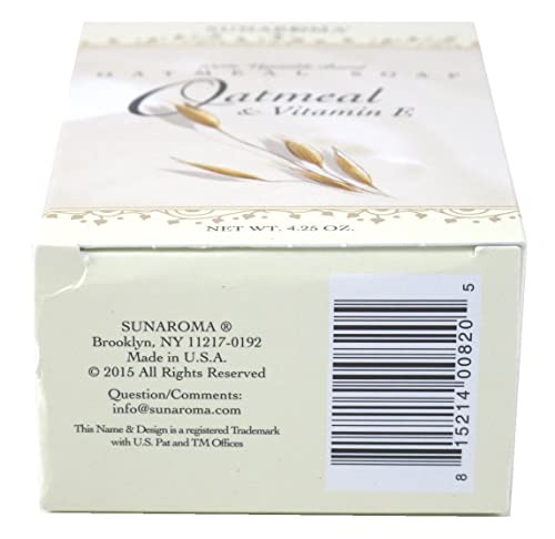 Sunaroma Oatmeal Soap With Vitamin E (4.25 Oz) - 100% Vegetable Based Soap - Great For Sensitive Or Eczema Prone Skin - Made In The Usa Sulfate Free