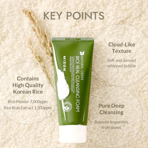 Mizon Natural Grain Rice Real Cleansing Foam 5.07 Fl Oz (150 Ml)
