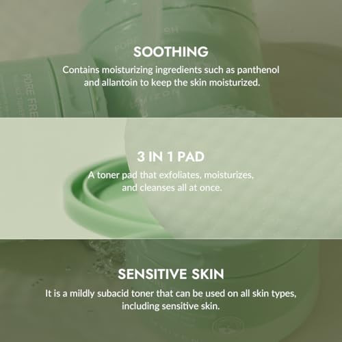 Mizon Pore Fresh Peeling Toner Pads With Aha Bha Pha Tea Tree & Turmeric Extracts Gentle Exfoliation & Deep Cleansing Cotton Soothing Exfoliating Pore Tightening For Face (60 Pcs)