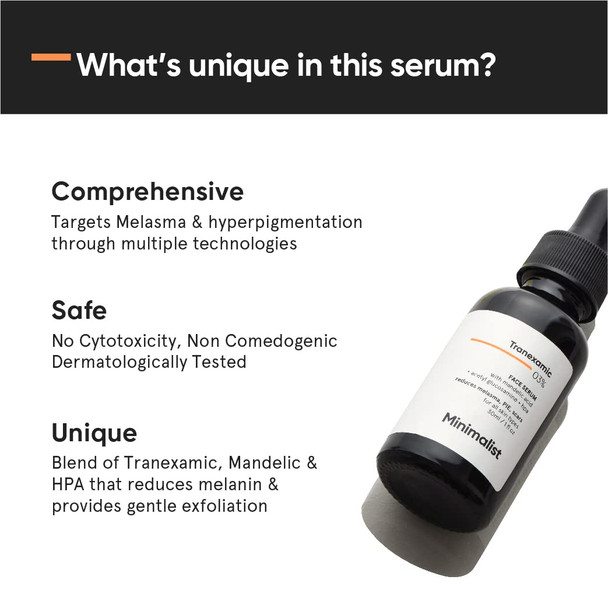 Minimalist Tranexamic Acid Serum + Hpa To Reduce Dark Spots Melasma Pie Pih | For Smoother & Even Looking Skin| For Women & Men | 1 Fl Oz / 30 Ml
