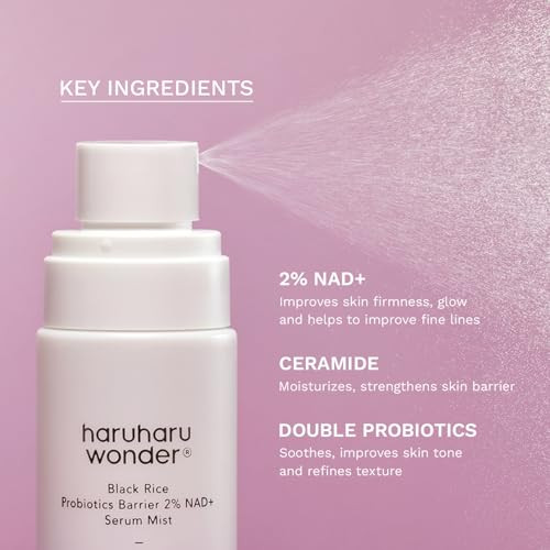 Haruharu Wonder Black Rice Probiotics 2% Nad+ Serum Mist Ultra-Fine Mist Hydrating & Plumping Barrier Support Sensitive Skin Ceramide Korean Skincare Vegan 2.70 Fl.Oz