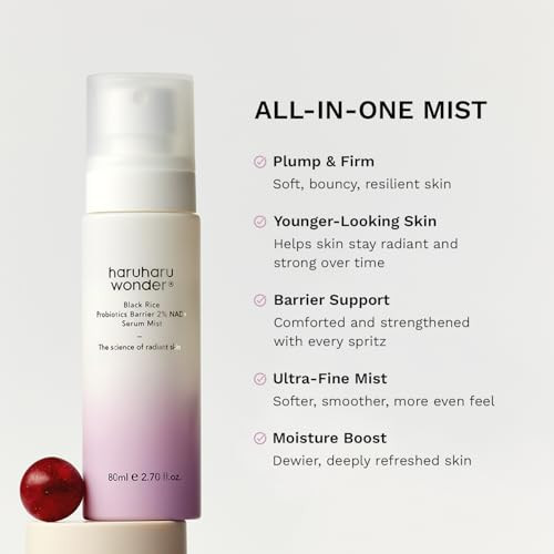 Haruharu Wonder Black Rice Probiotics 2% Nad+ Serum Mist Ultra-Fine Mist Hydrating & Plumping Barrier Support Sensitive Skin Ceramide Korean Skincare Vegan 2.70 Fl.Oz