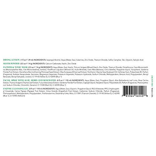 Mario Badescu Essentials 5 Piece Kit Skincare Set With Drying Lotion Rose Water Facial Spray Silver Powder Enzyme Cleansing Gel And Flower & Tonic Mask