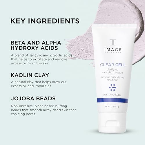 Image Skincare Clear Cell Clarifying Salicylic Masque Exfoliating Kaolin Clay Facial Mask With Mattifying Effect Targets Acne Prone Skin 2Oz