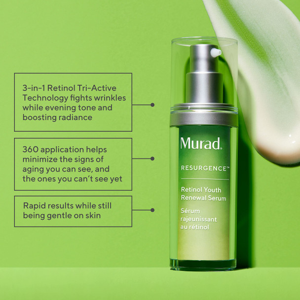 Murad Retinol Youth Renewal Serum - Fast-Acting Retinol Treat With Swertia & Hyaluronic Acid For Visible Anti-Aging Results - Tri-Active Technology Gently Reduces Wrinkles & Firms Skin