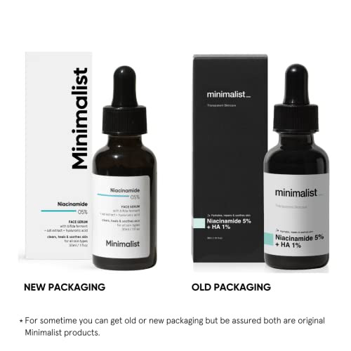 Minimalist 5% Niacinamide Serum With Hyaluronic Acid For Clear Skin | Reduces Blemishes/Acne Marks Pore Minimizer Repairs & Soothes Skin | For Women & Men | 1 Fl Oz / 30 Ml