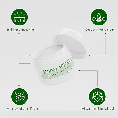 Mario Badescu Kojic Acid Whitening Mask - Illuminating Face Mask For Brightening Hydration & Discoloration - With Grapeseed Oil Beeswax & Vitamin E For Smoother Radiant Skin 2 Oz