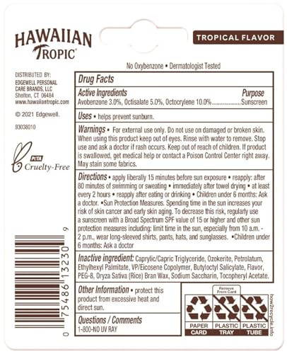 Hawaiian Tropic Lip Balm Sunscreen Stick Spf 30 0.14Oz - Pack Of 10