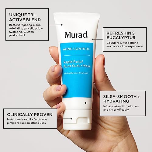Murad Rapid Relief Acne Sulfur Mask Clay Mask With Salicylic Acid 5 Sulfur And Austrian Peat Reduces Oil Minimizes Breakouts Reduces Pimple Size And Unclogs Pores 2.5 Fl Oz