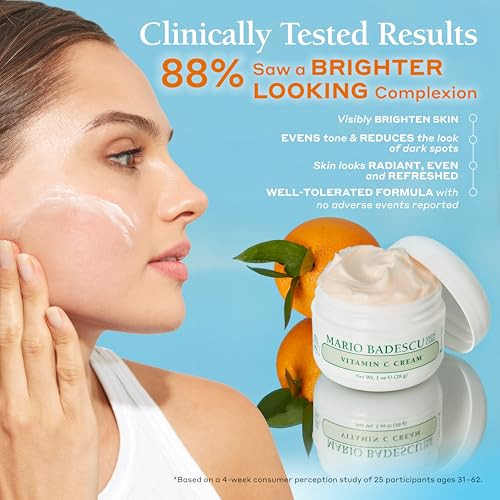 Mario Badescu Vitamin C Cream | Lightweight Face Moisturizer Enriched With Niacinamide For All Skin Types | Visibly Reduces Signs Of Aging | 1 Fl Oz