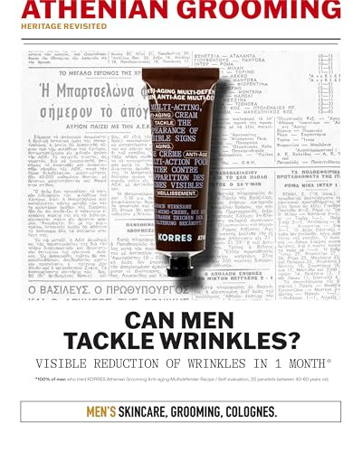 Korres Athenian Grooming Anti-Ageing Face & Eye Cream With Achillea Millefolium & Baobab Leaf Extracts Reduces Fine Lines Smooths Wrinkles & Puffiness Vegan For Men 1.69 Fl Oz