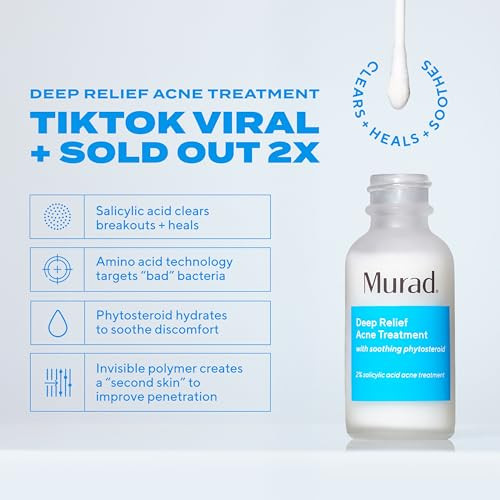 Murad Deep Relief Acne Spot Treat With 2 Salicylic Acid Patch-Like Liquid Treat For Deep Hormonal Acne & Breakouts 1 Fl Oz