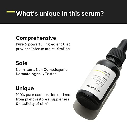 Minimalist 100% Squalane Oil For Face & Skin | Lightweight Moisturizes Improves Skin Hydration & Reduces Fine Lines | Restores Suppleness Firmness & Elasticity Of Skin | 1 Fl Oz / 30 Ml