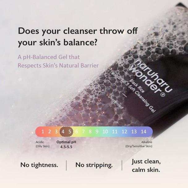 Haruharu Wonder Black Rice Moisture 5.5 Soft Cleansing Gel Gentle Daily Cleanser Low 5.5Ph Moisture Balance Soap Free For Sensitive Skin Vegan Cruelty-Free 3.4 Fl.Oz