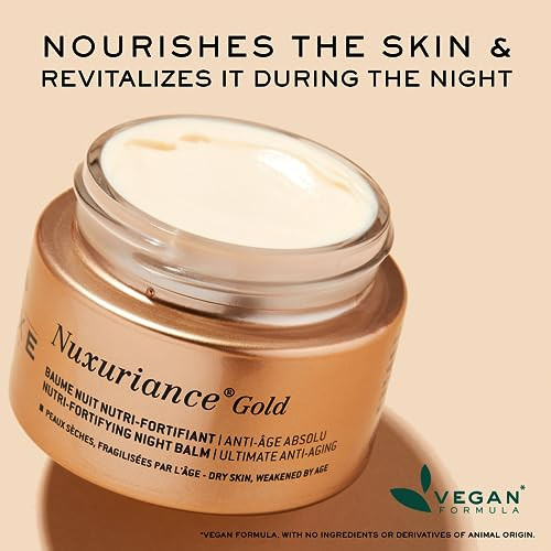 Nuxe Nuxuriance Gold Nutri-Replenishing Night Cream With Shea Butter And Hyaluronic Acid For Dry Aging Skin 1.7 Fl Oz