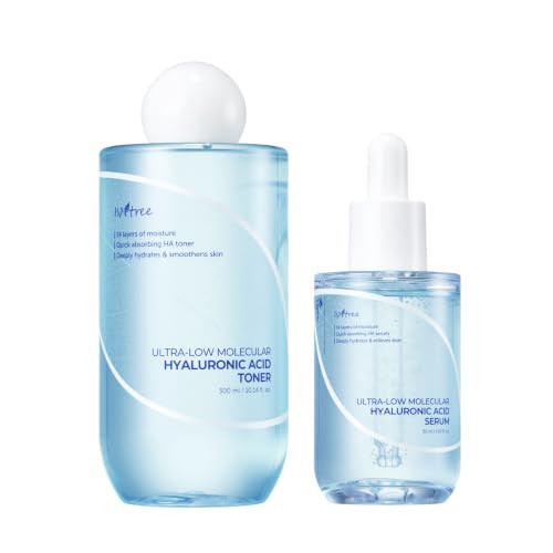 Isntree Ultra-Low Molecular Hyaluronic Acid Toner 500Ml 10.14 Fl Oz + Ultra-Low Molecular Hyaluronic Acid Serum 50Ml 1.69 Fl Oz