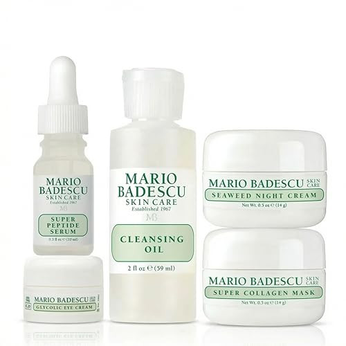 Mario Badescu Good Skin Is Forever & Ageless 5-Piece Set Cleansing Oil Peptide Serum Seaweed Night Cream Collagen Mask & Eye Cream For Hydrated Smoother-Looking Skin