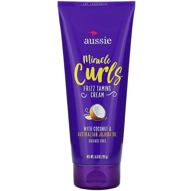Aussie Miracle Curls Frizz Taming Cream 6.8 Ounce (Coconut & Jojoba Oil) (2 Pack)