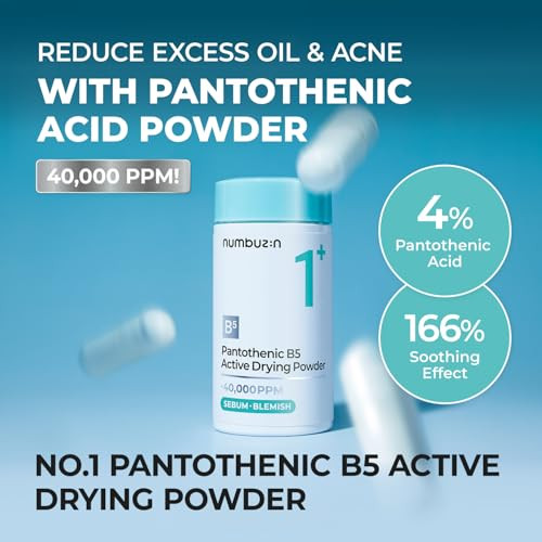 Numbuzin No.1 Powder | Pantothenic B5 Active Drying Powder | Spot Treat Acne Pantothenic Acid Niacinamide Madecassoside | Excess Oil Control Flattens Cystic Acne Breakouts | 0.24 Oz.
